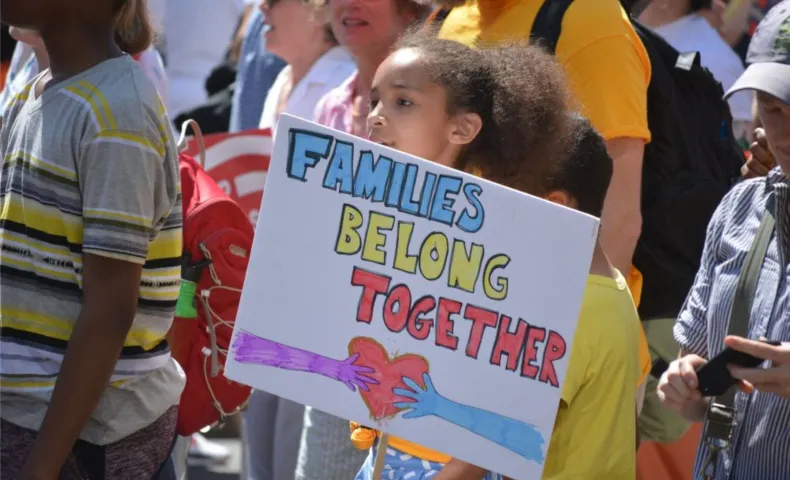 Demonstrators rallying in support of immigrants