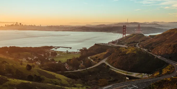 Photo of San Francisco's Golden Gate Bridge overlooking the water