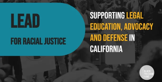 Graphic reading "LEAD for Racial Justice - Supporting legal education, advocacy and defense in California"